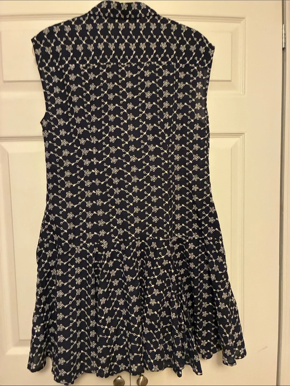 J. Crew Navy and White Sleeveless Floral-Chain Shirt Dress